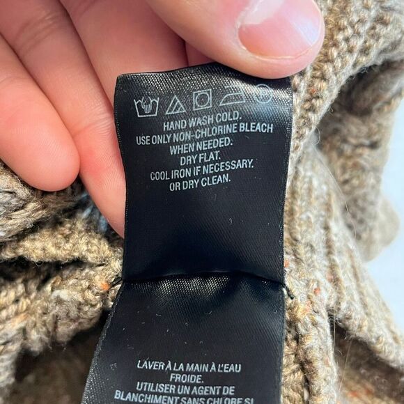 ANTHROPOLOGIE Corinne Cable Knit Poncho Sweater Small Taupe Tan Cowl Oversized - Picture 10 of 15